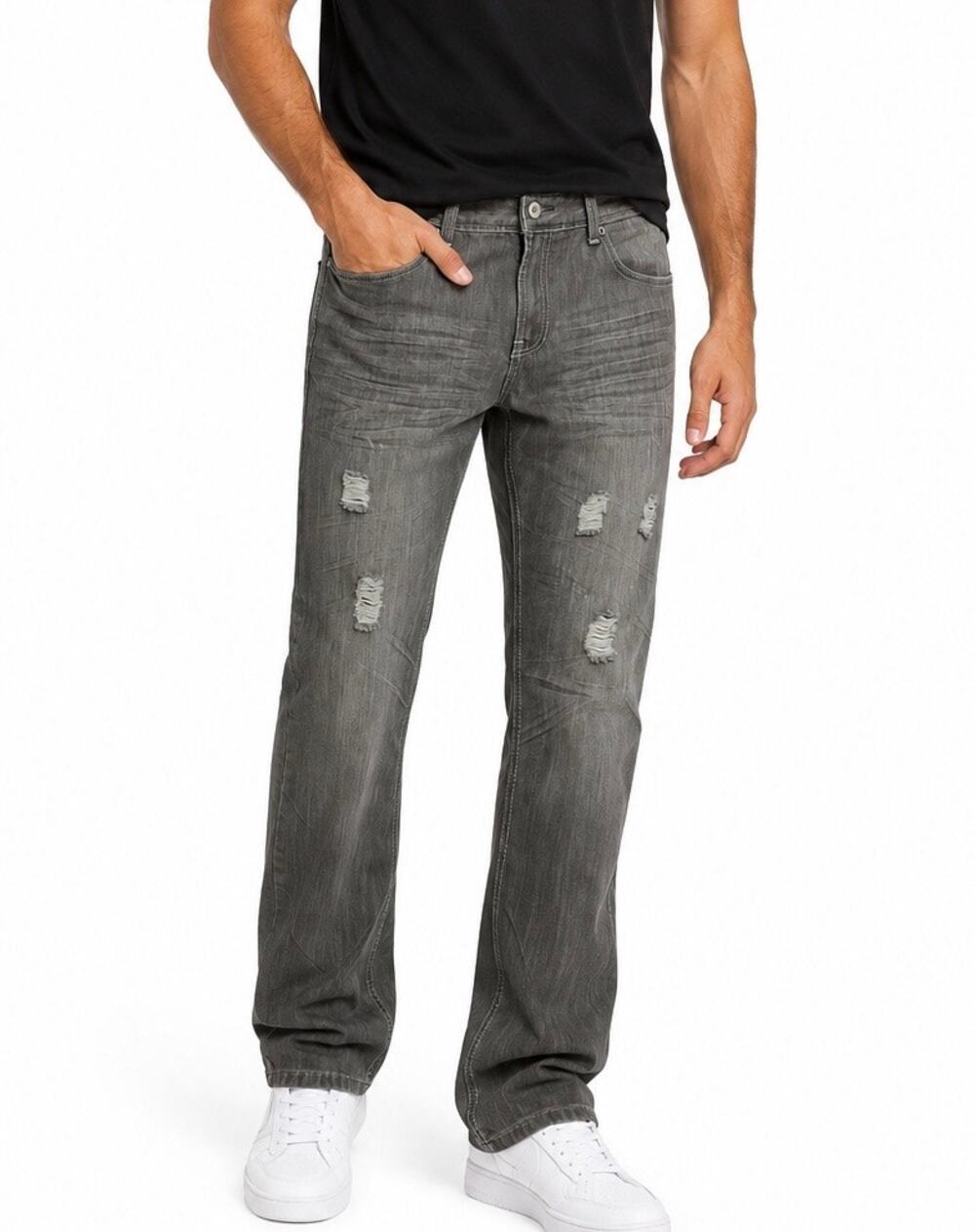 Platini Jeans Co Men’s Gray Distressed Jeans 36x32 Y2K Straight Leg Denim
